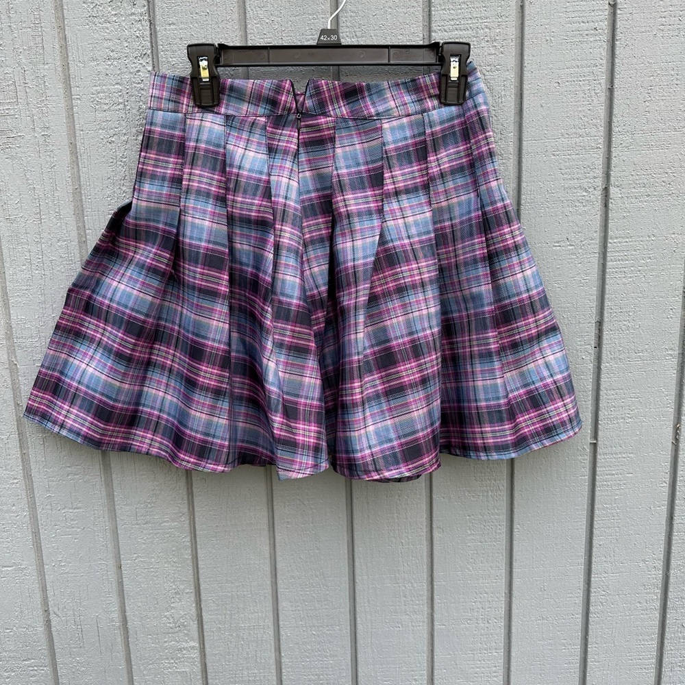 Hand Sewn Purple, Pink and Blue Plaid Gored Skater Skirt